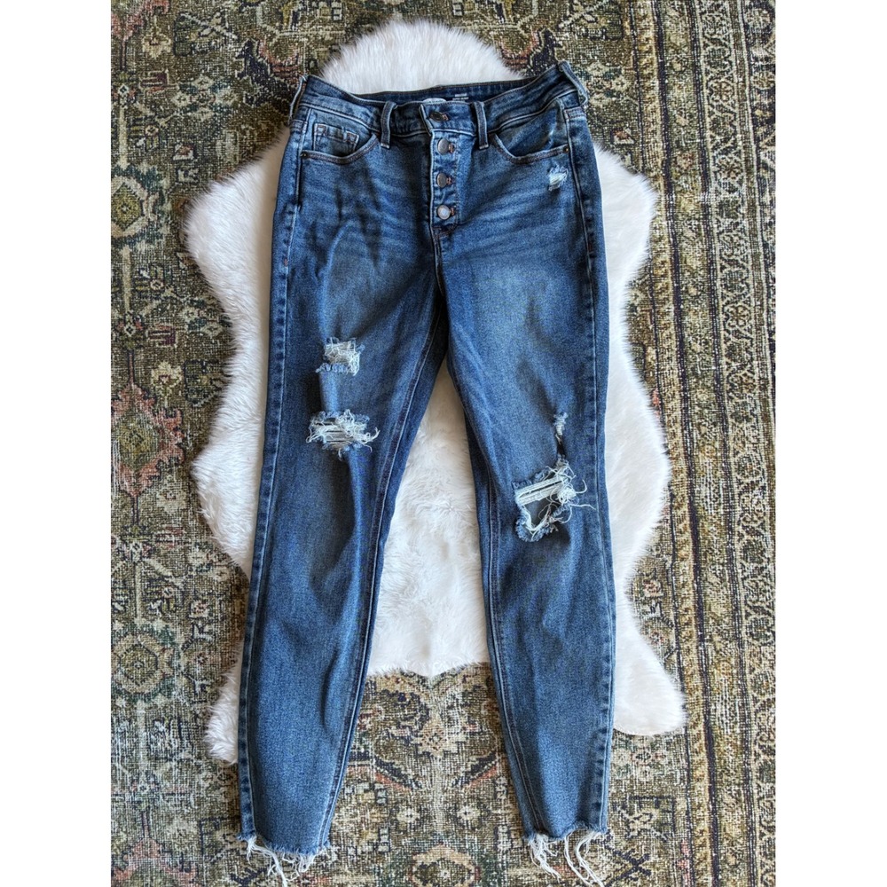 Old Navy Rockstar Super Skinny High Rise Distressed Button Fly Jeans‎ Women Sz 4